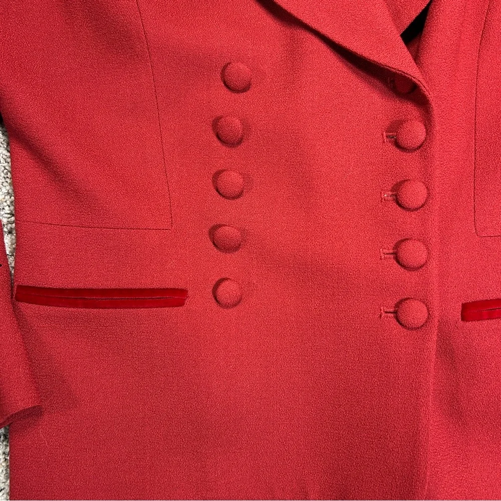 Vintage Christian Dior Double Breasted Red Wool Suit Jacket and Skirt Size 14